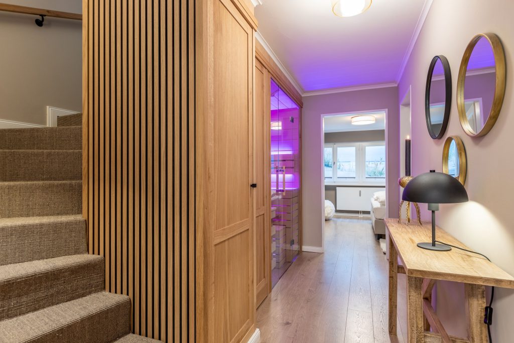 Beleuchtete Sauna in Ferienwohnung Keitum